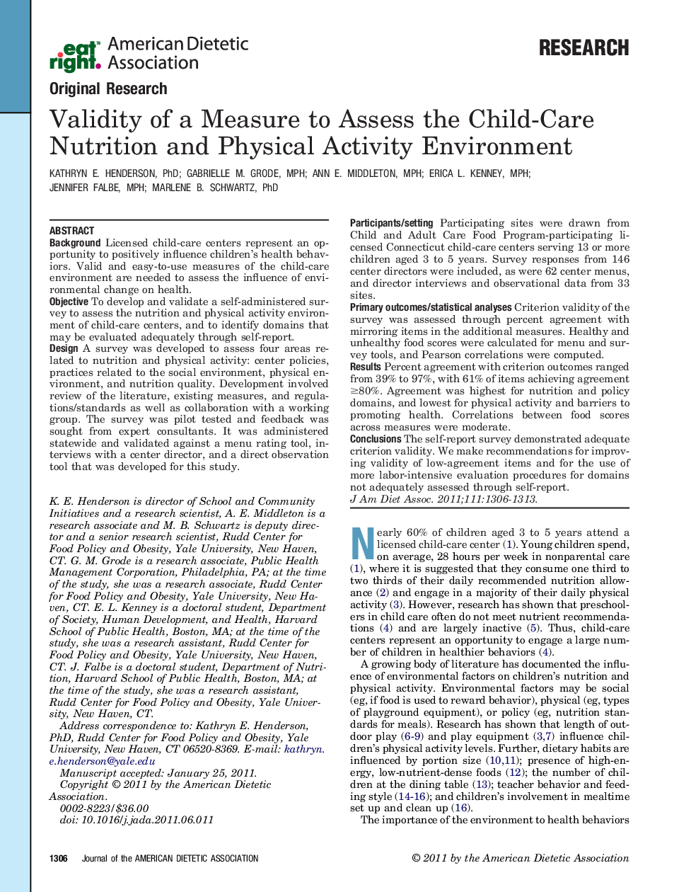 Validity of a Measure to Assess the Child-Care Nutrition and Physical Activity Environment