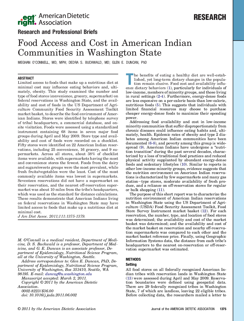 Food Access and Cost in American Indian Communities in Washington State