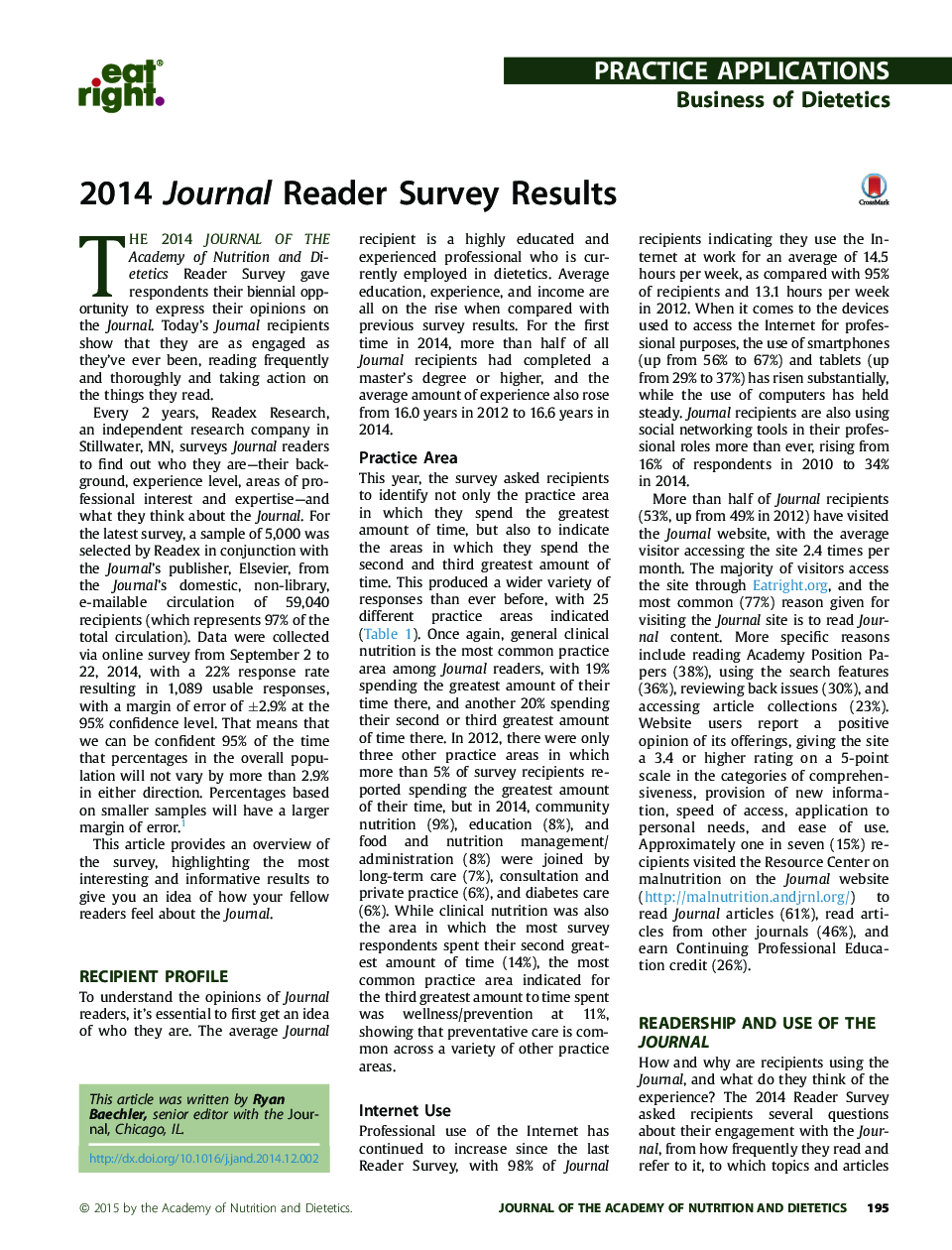 2014 Journal Reader Survey Results