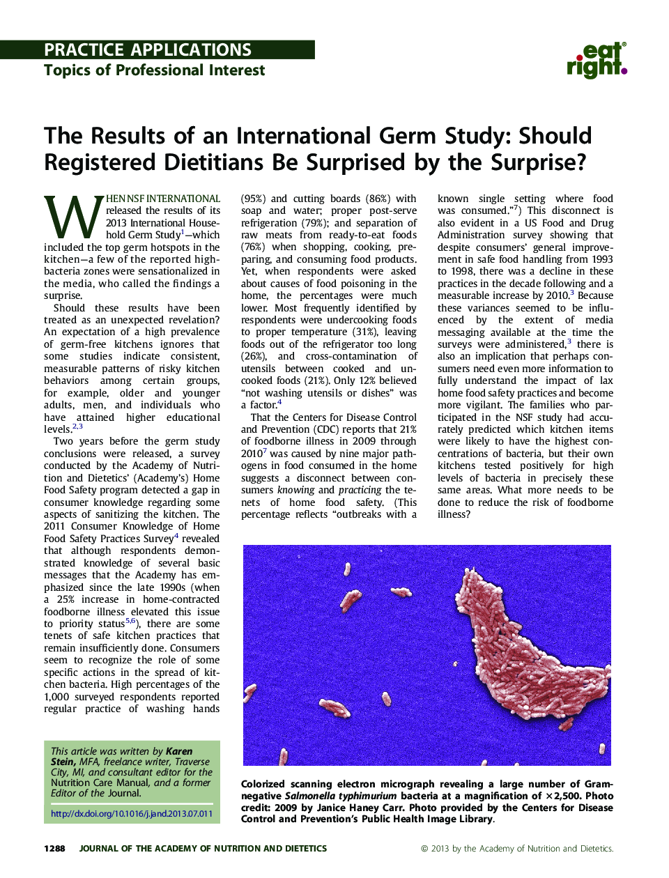 The Results of an International Germ Study: Should Registered Dietitians Be Surprised by the Surprise?