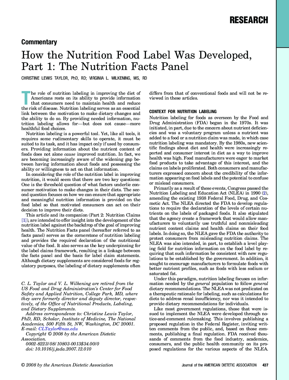 How the Nutrition Food Label Was Developed, Part 1: The Nutrition Facts Panel