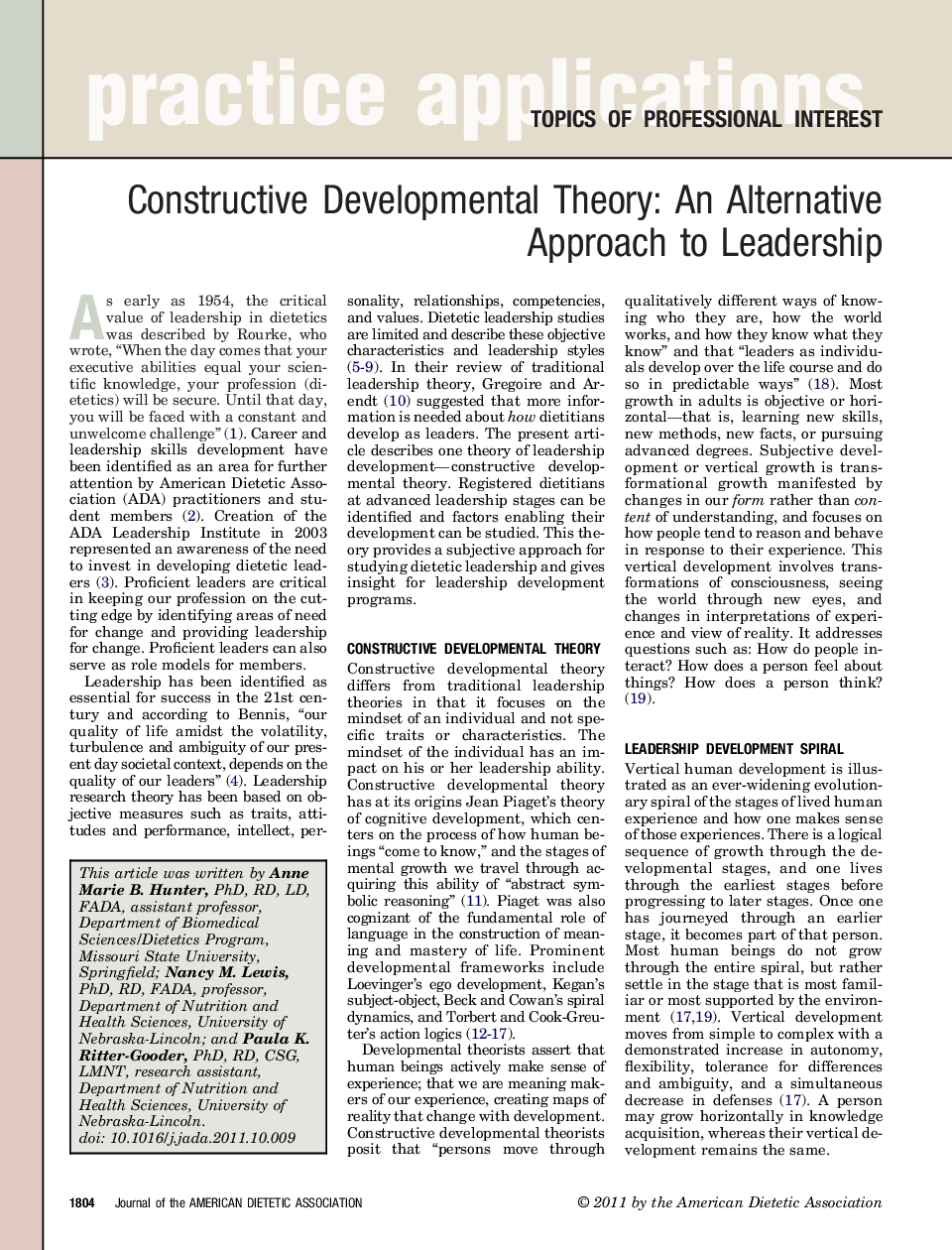 Constructive Developmental Theory: An Alternative Approach to Leadership