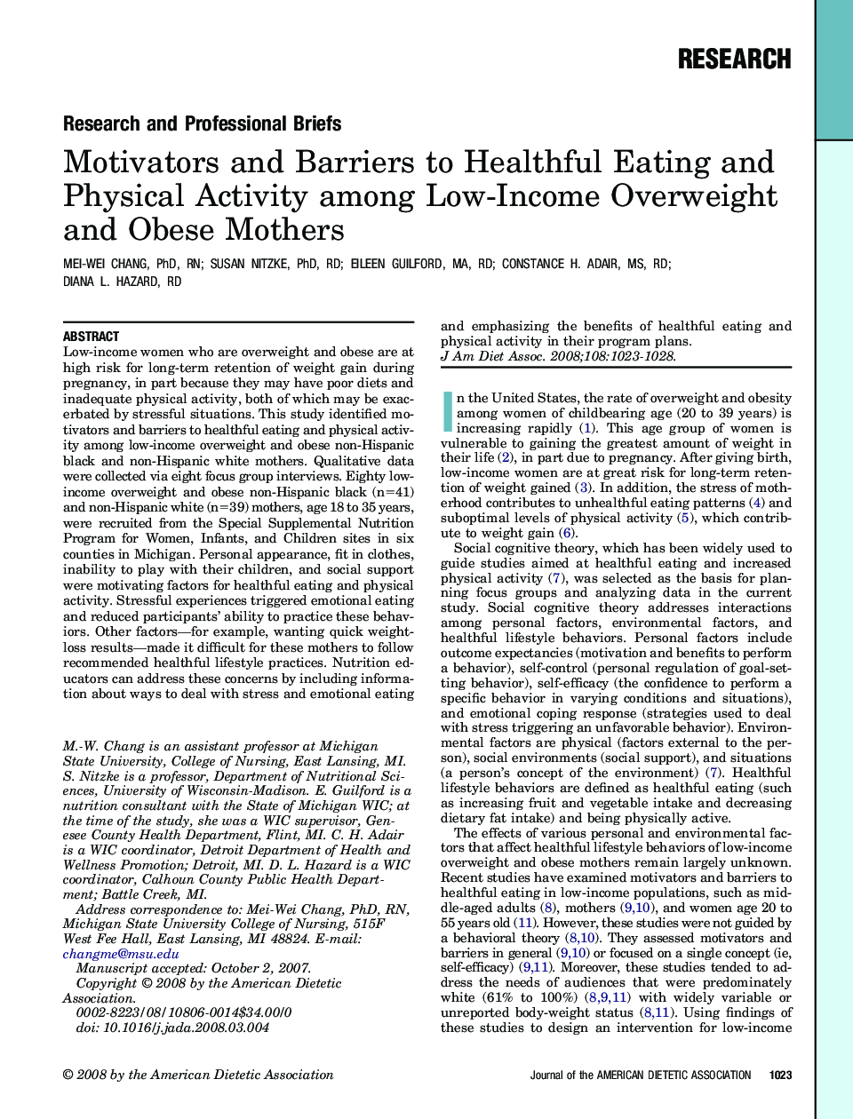 Motivators and Barriers to Healthful Eating and Physical Activity among Low-Income Overweight and Obese Mothers