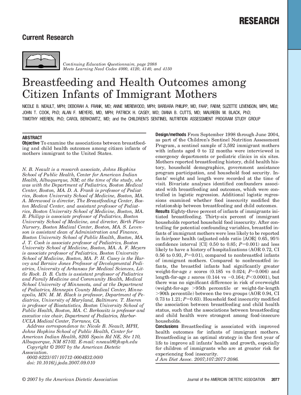 عکس صفحه اول مقاله: Breastfeeding and Health Outcomes among Citizen Infants of Immigrant Mothers Breastfeeding and Health Outcomes among Citizen Infants of Immigrant Mothers
