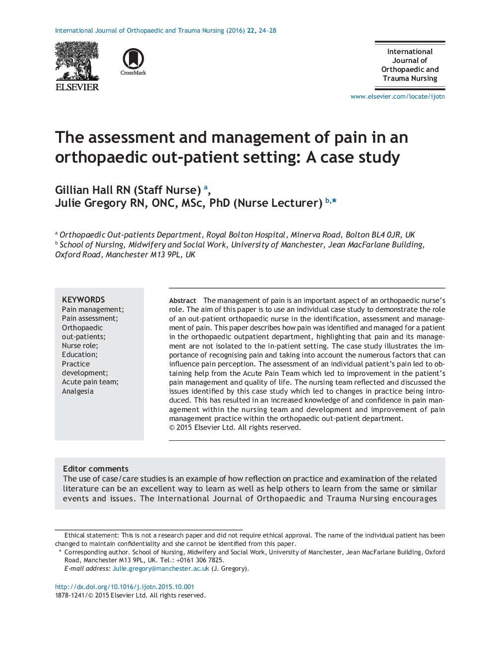 ارزیابی و مدیریت درد در یک محیط ارتوپدیک خارج از بیمار: مطالعه موردی