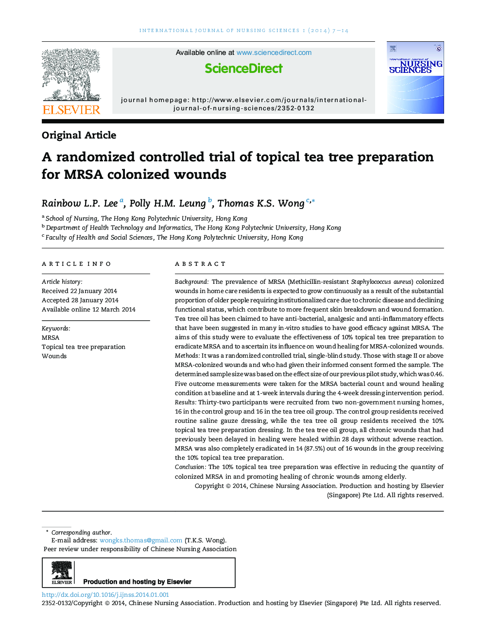 A randomized controlled trial of topical tea tree preparation for MRSA colonized wounds 