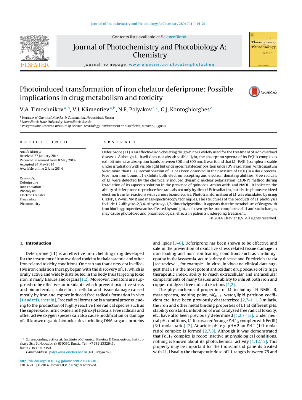 Photoinduced transformation of iron chelator deferiprone: Possible implications in drug metabolism and toxicity