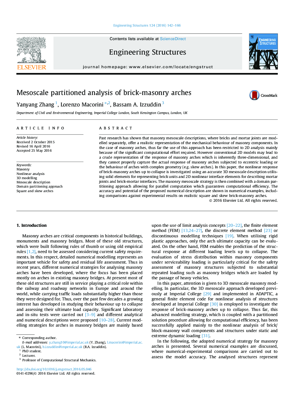 Mesoscale partitioned analysis of brick-masonry arches