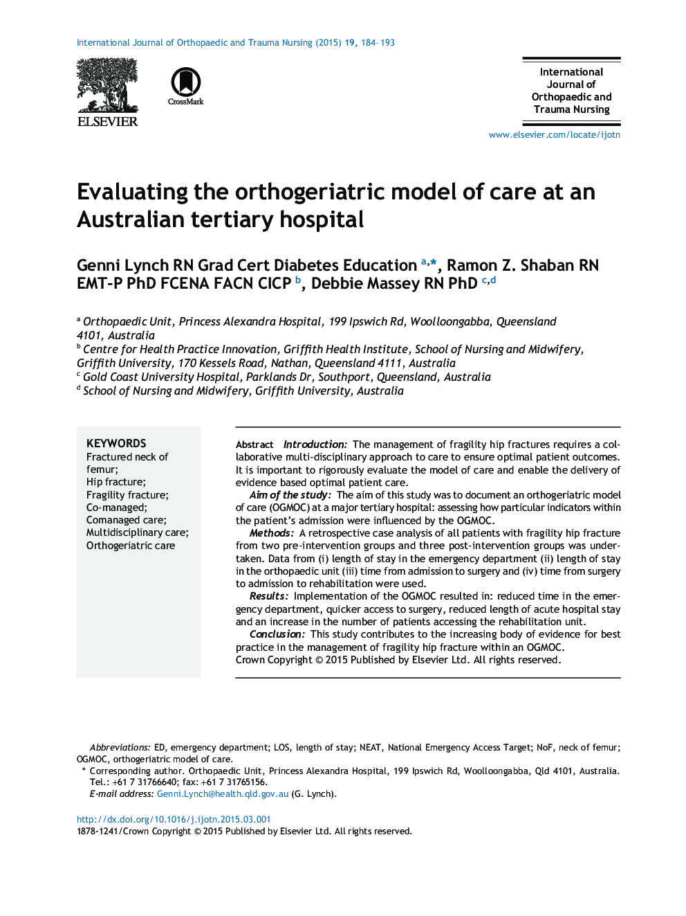 ارزیابی مدل ارتوپدی از مراقبت در یک بیمارستان عالی استرالیا