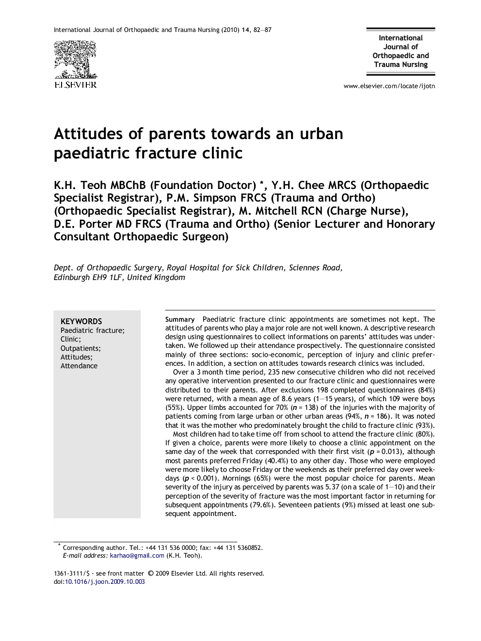 Attitudes of parents towards an urban paediatric fracture clinic