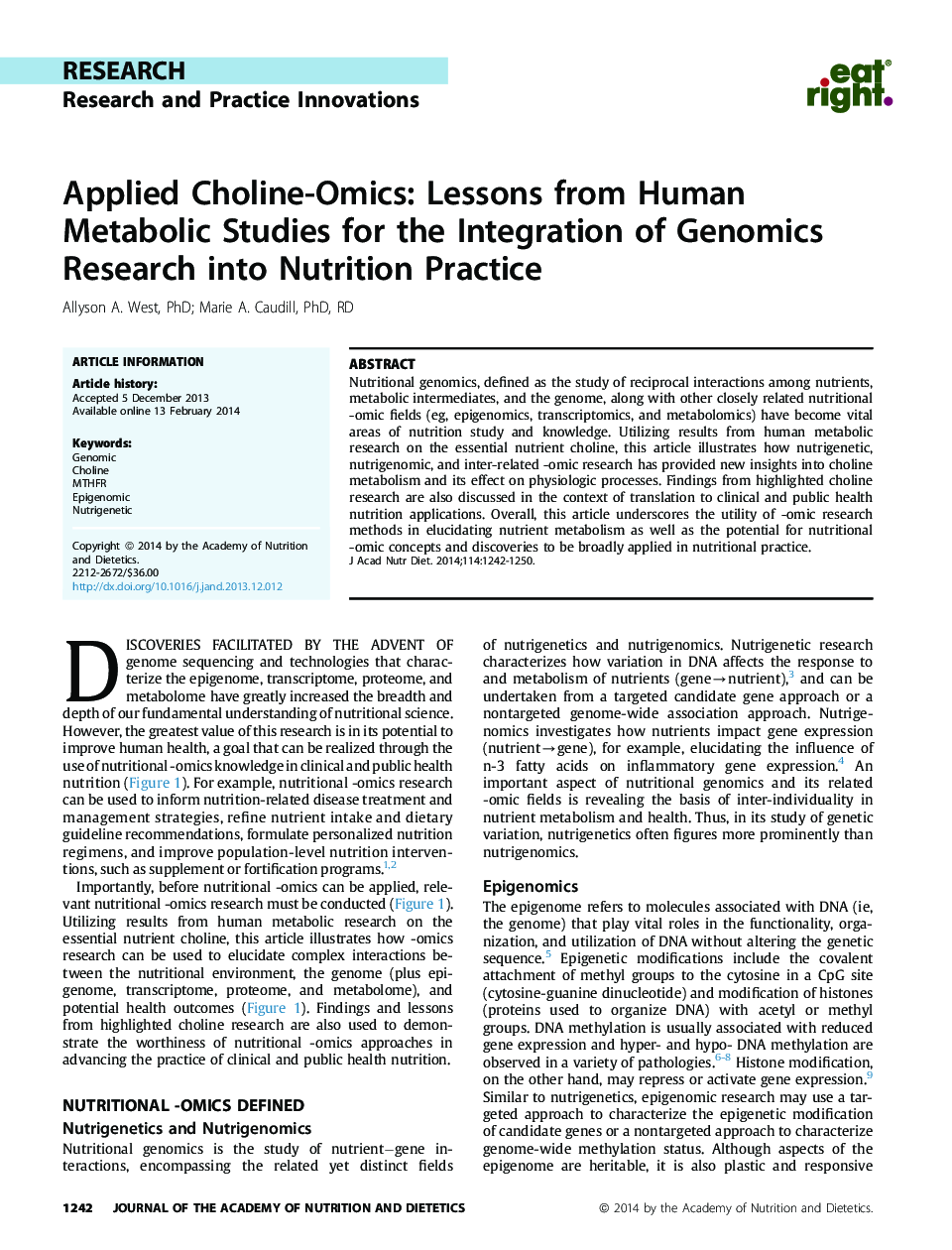 Applied Choline-Omics: Lessons from Human Metabolic Studies for the Integration of Genomics Research into Nutrition Practice 