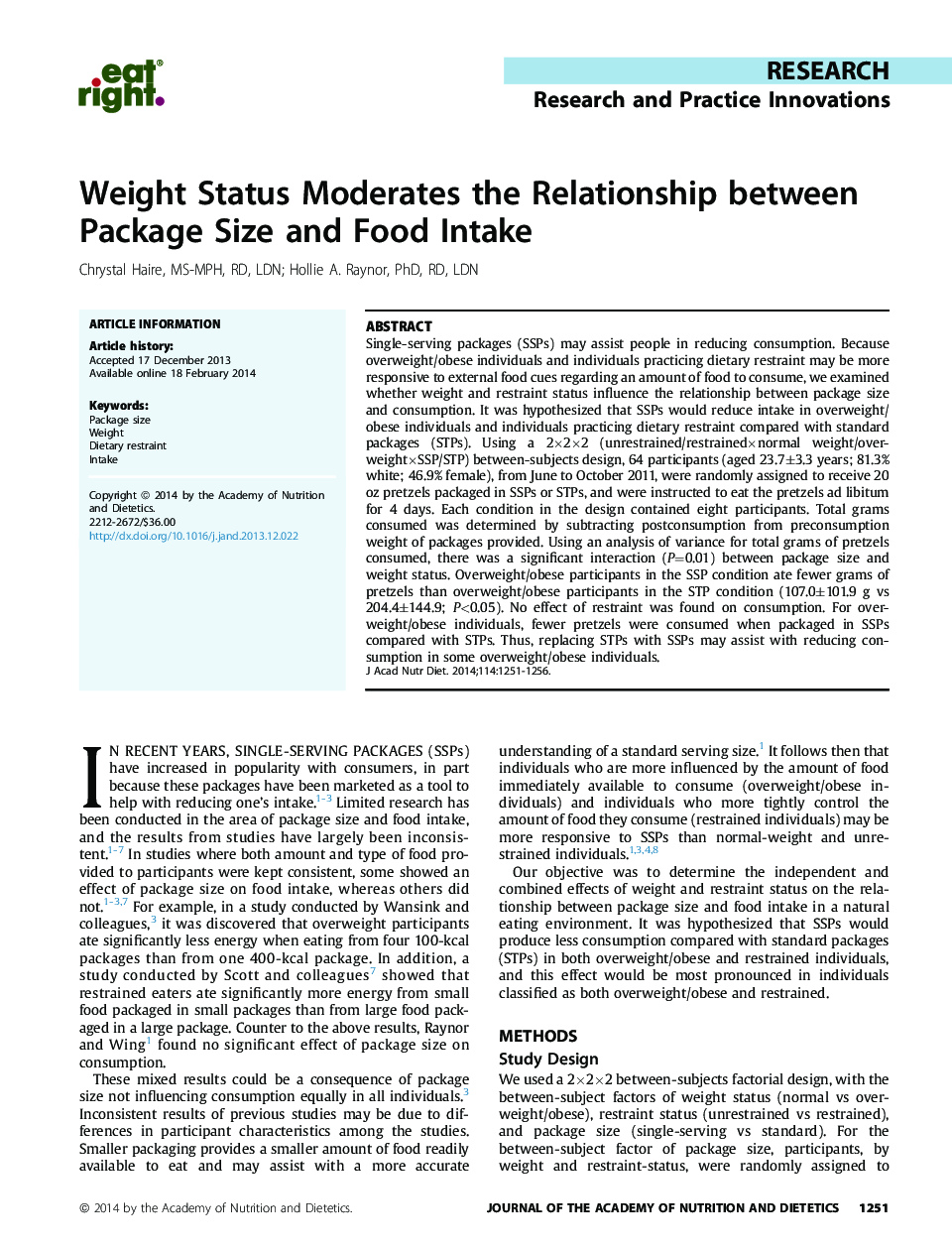 وضعیت وزن، رابطه بین میزان بسته بندی و مصرف غذا را تعدیل می کند 