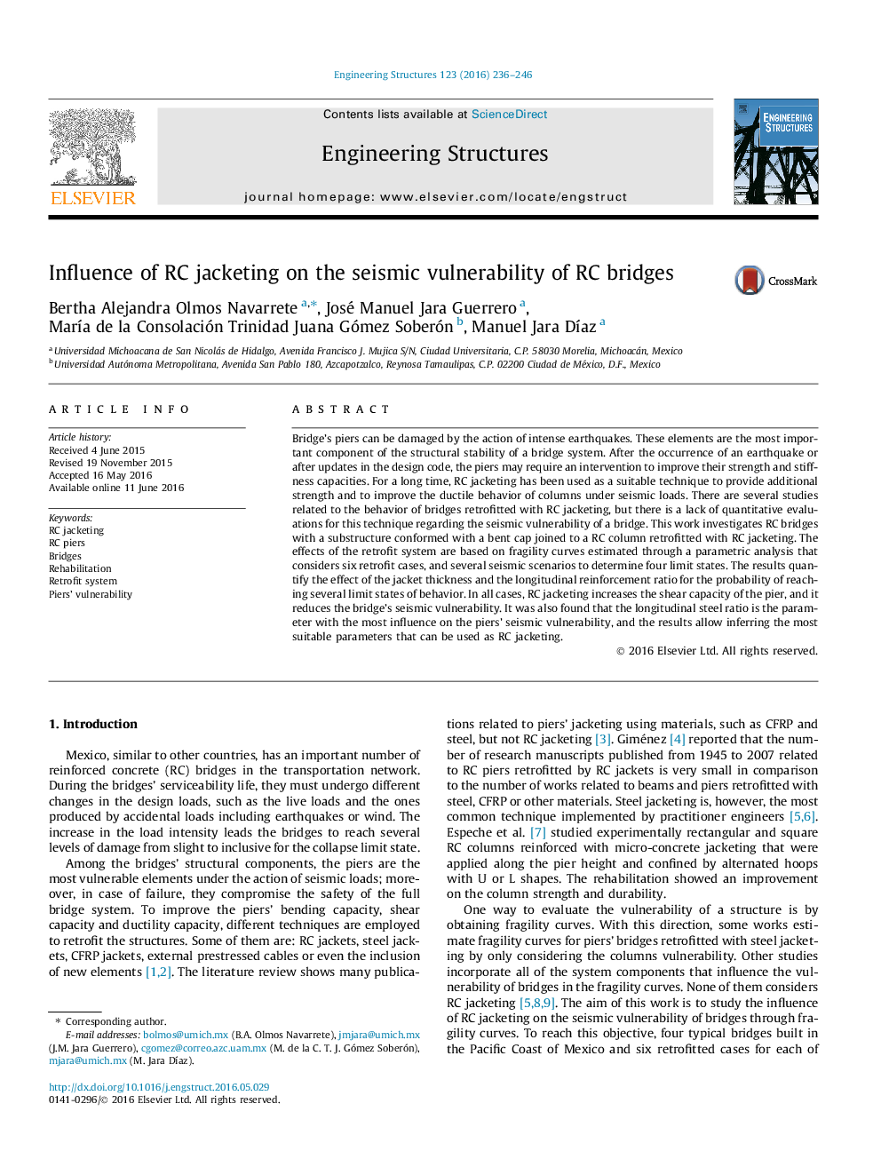 Influence of RC jacketing on the seismic vulnerability of RC bridges