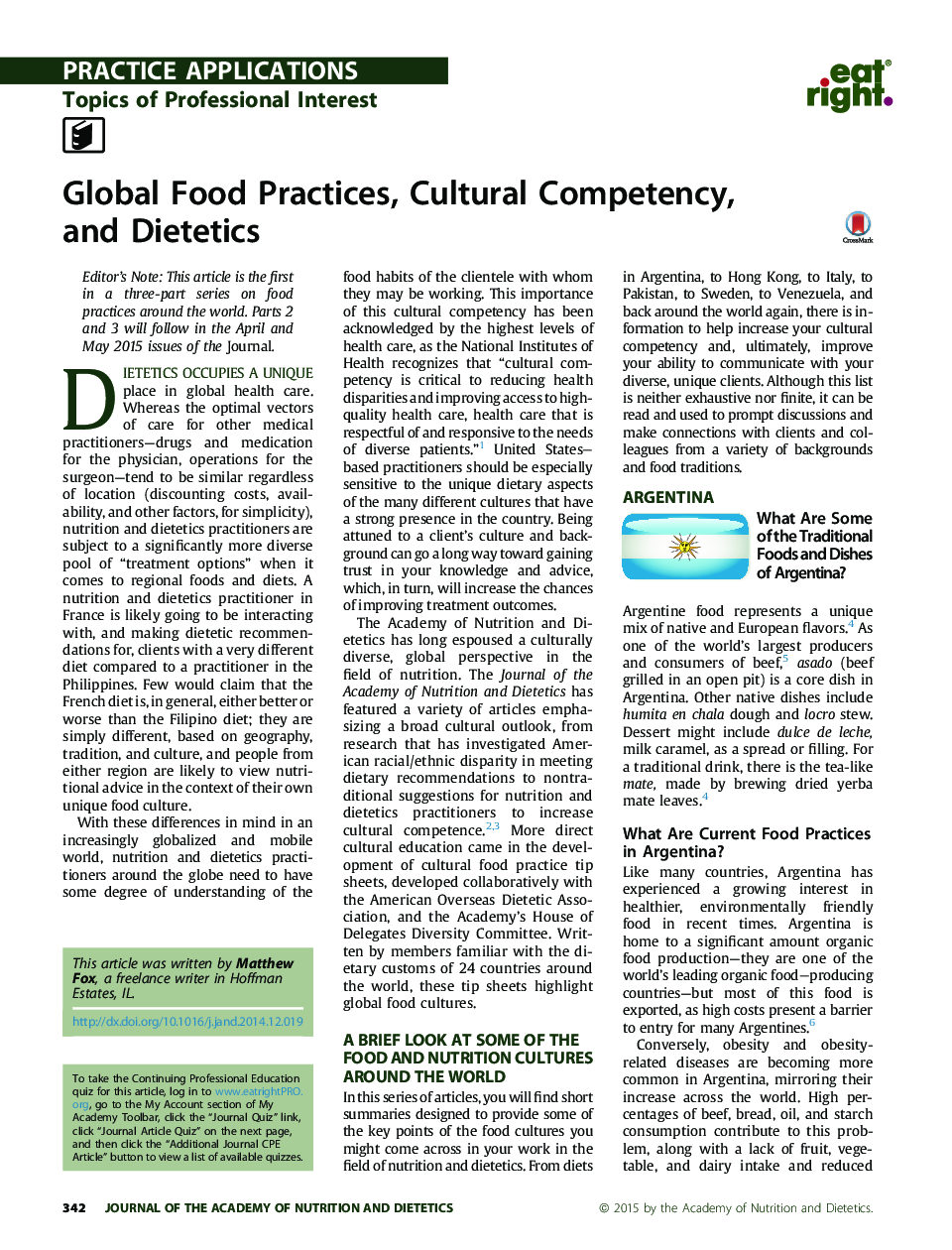 Global Food Practices, Cultural Competency, and Dietetics