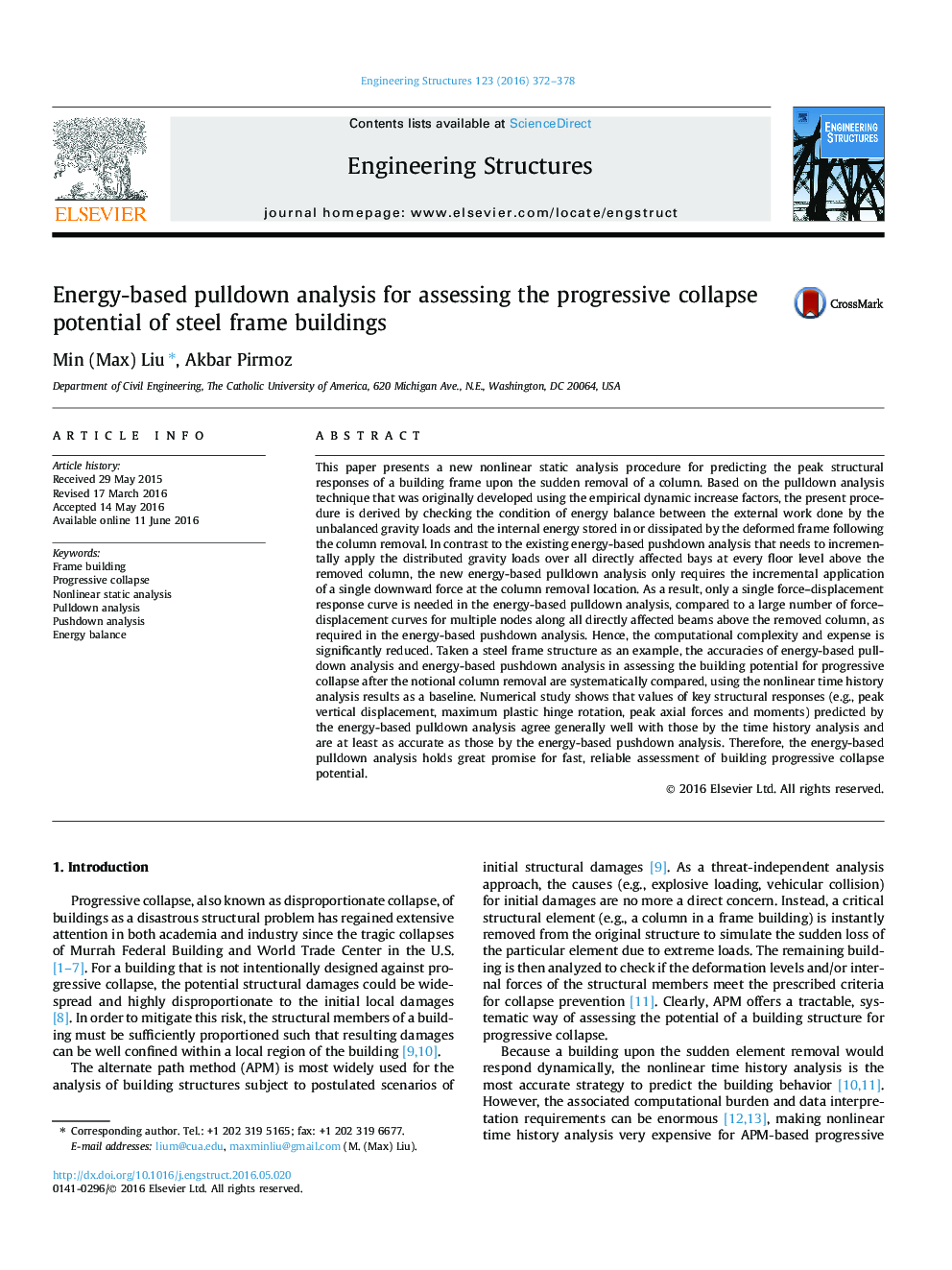 Energy-based pulldown analysis for assessing the progressive collapse potential of steel frame buildings