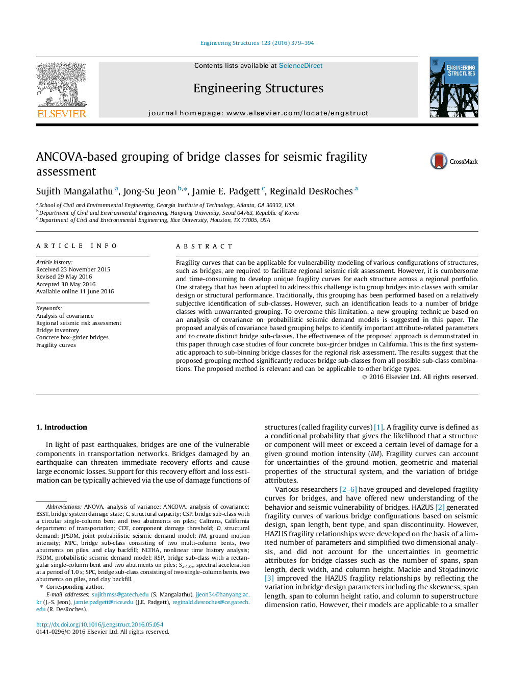 ANCOVA-based grouping of bridge classes for seismic fragility assessment