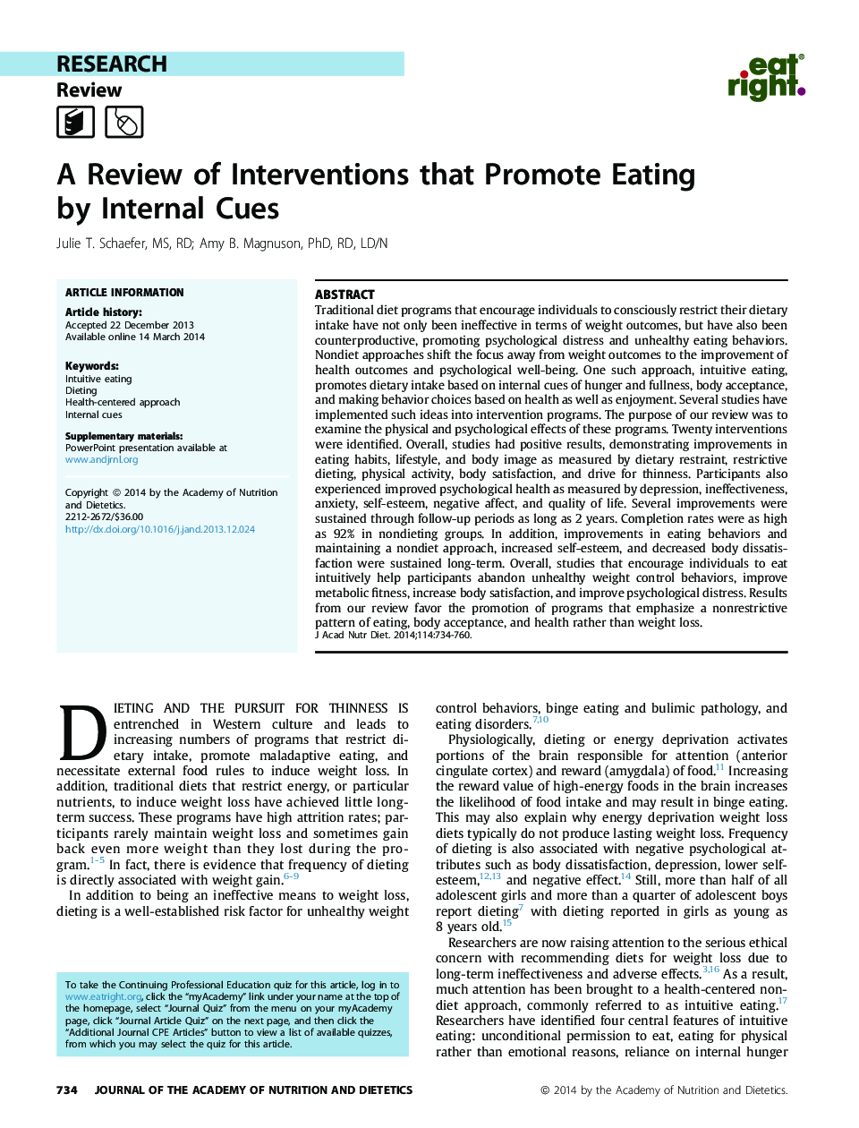 A Review of Interventions that Promote Eating by Internal Cues 