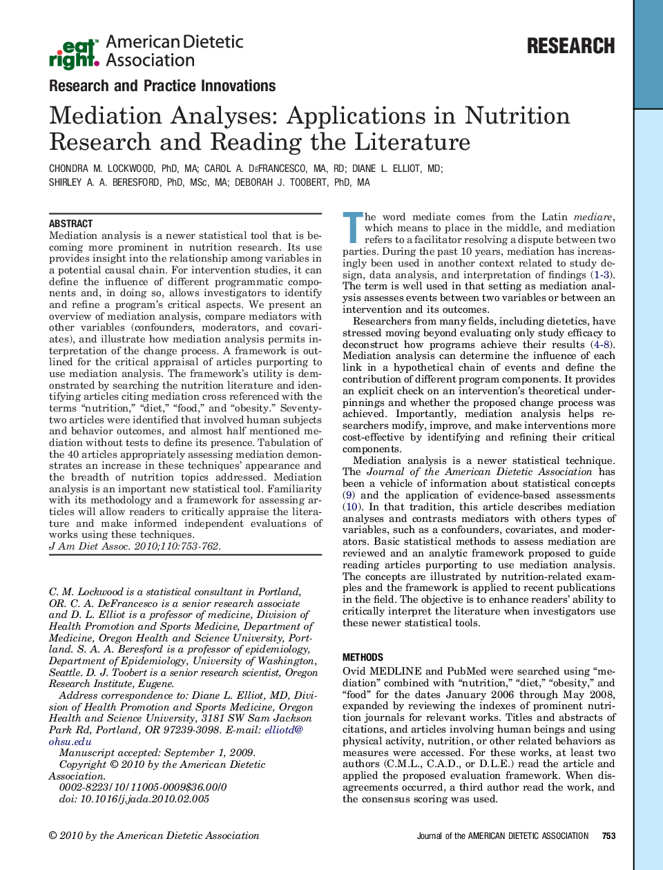 عکس صفحه اول مقاله: Mediation Analyses: Applications in Nutrition Research and Reading the Literature Mediation Analyses: Applications in Nutrition Research and Reading the Literature