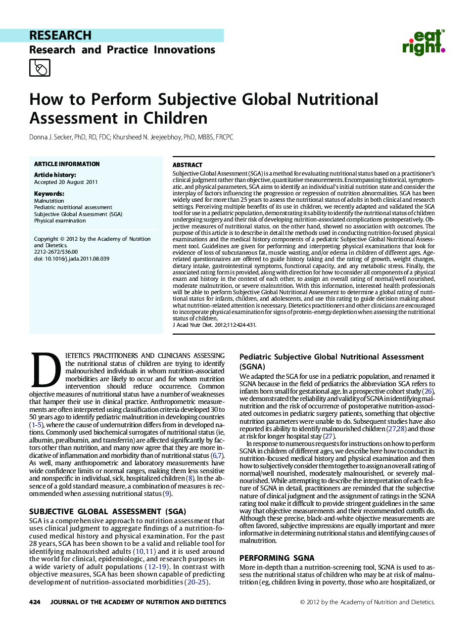 How to Perform Subjective Global Nutritional Assessment in Children
