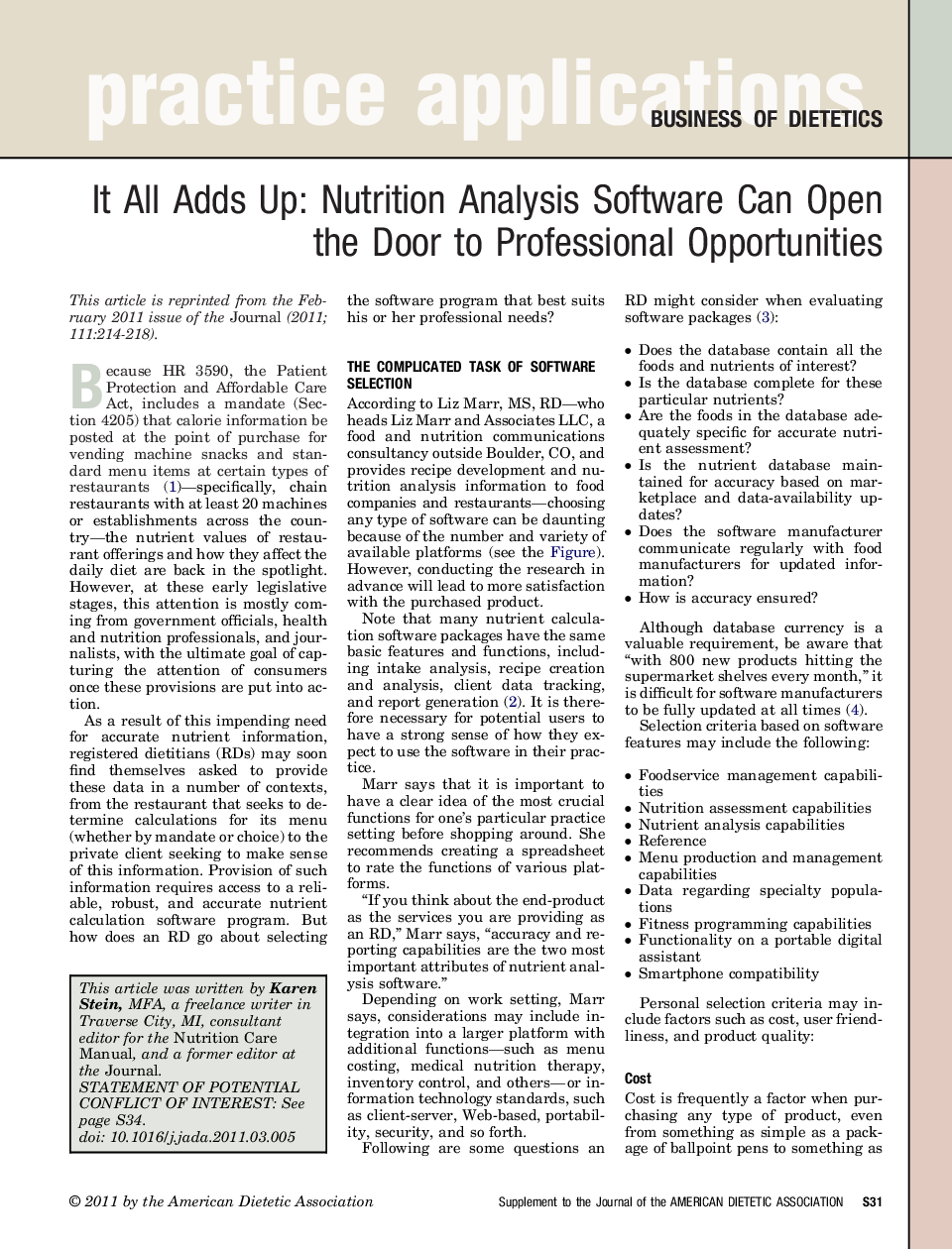 عکس صفحه اول مقاله: It All Adds Up: Nutrition Analysis Software Can Open the Door to Professional Opportunities It All Adds Up: Nutrition Analysis Software Can Open the Door to Professional Opportunities