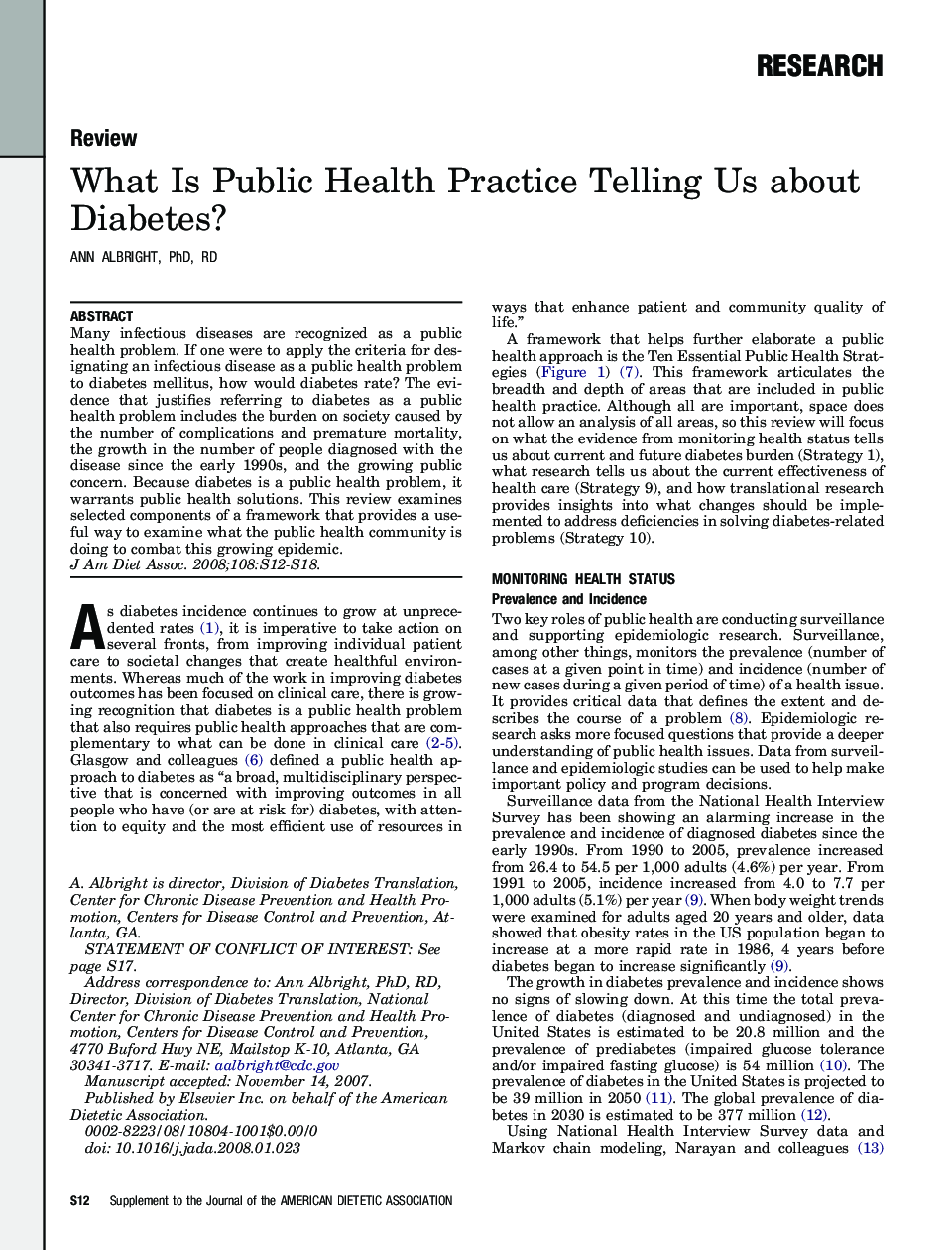 What Is Public Health Practice Telling Us about Diabetes? 