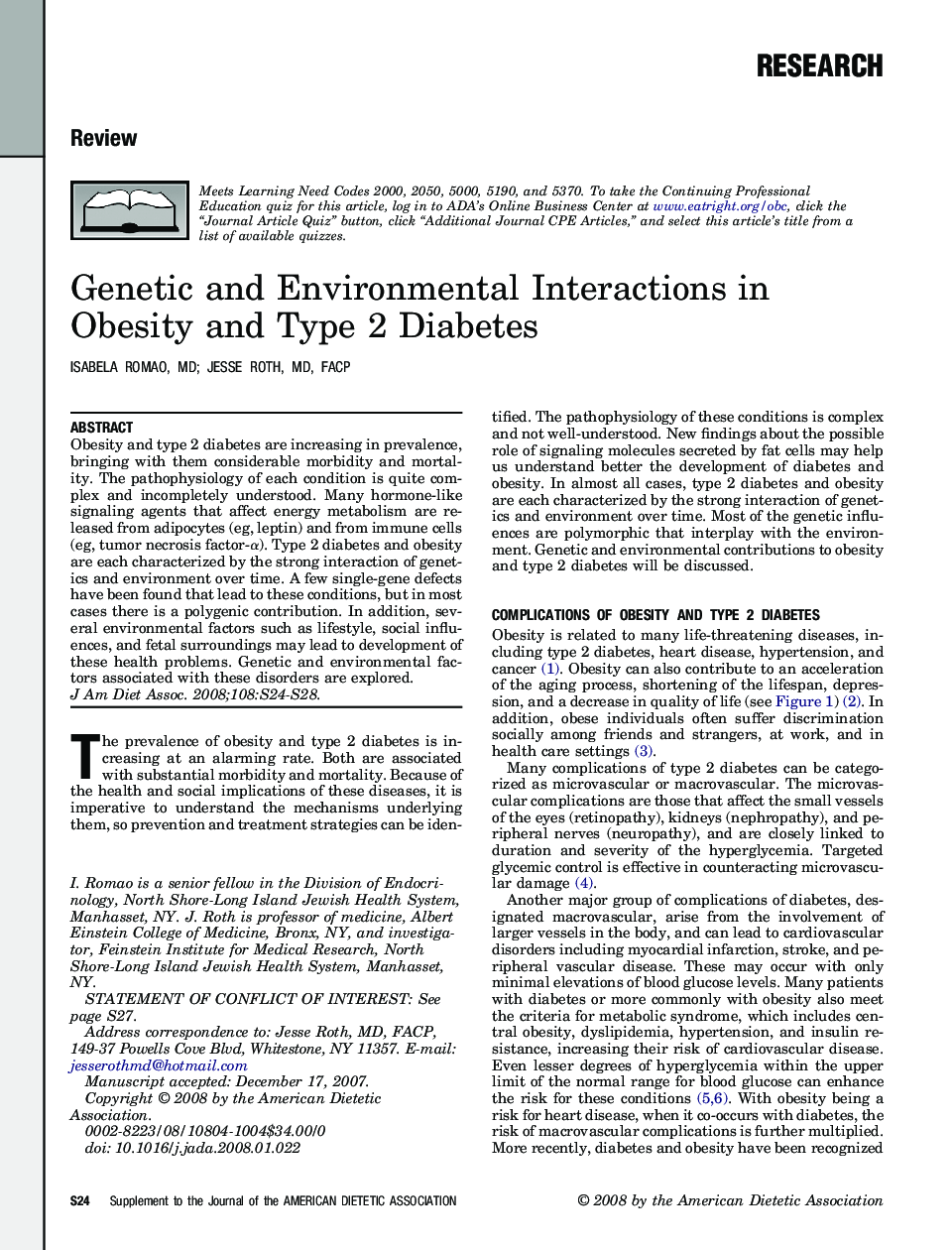 Genetic and Environmental Interactions in Obesity and Type 2 Diabetes 
