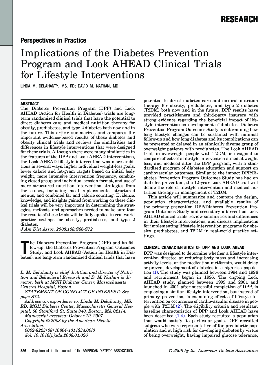 Implications of the Diabetes Prevention Program and Look AHEAD Clinical Trials for Lifestyle Interventions 
