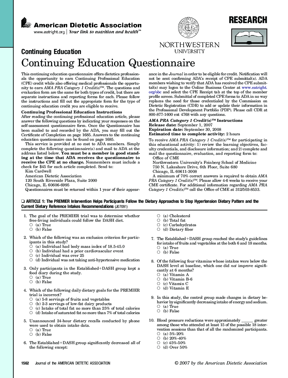 Continuing Education Questionnaire