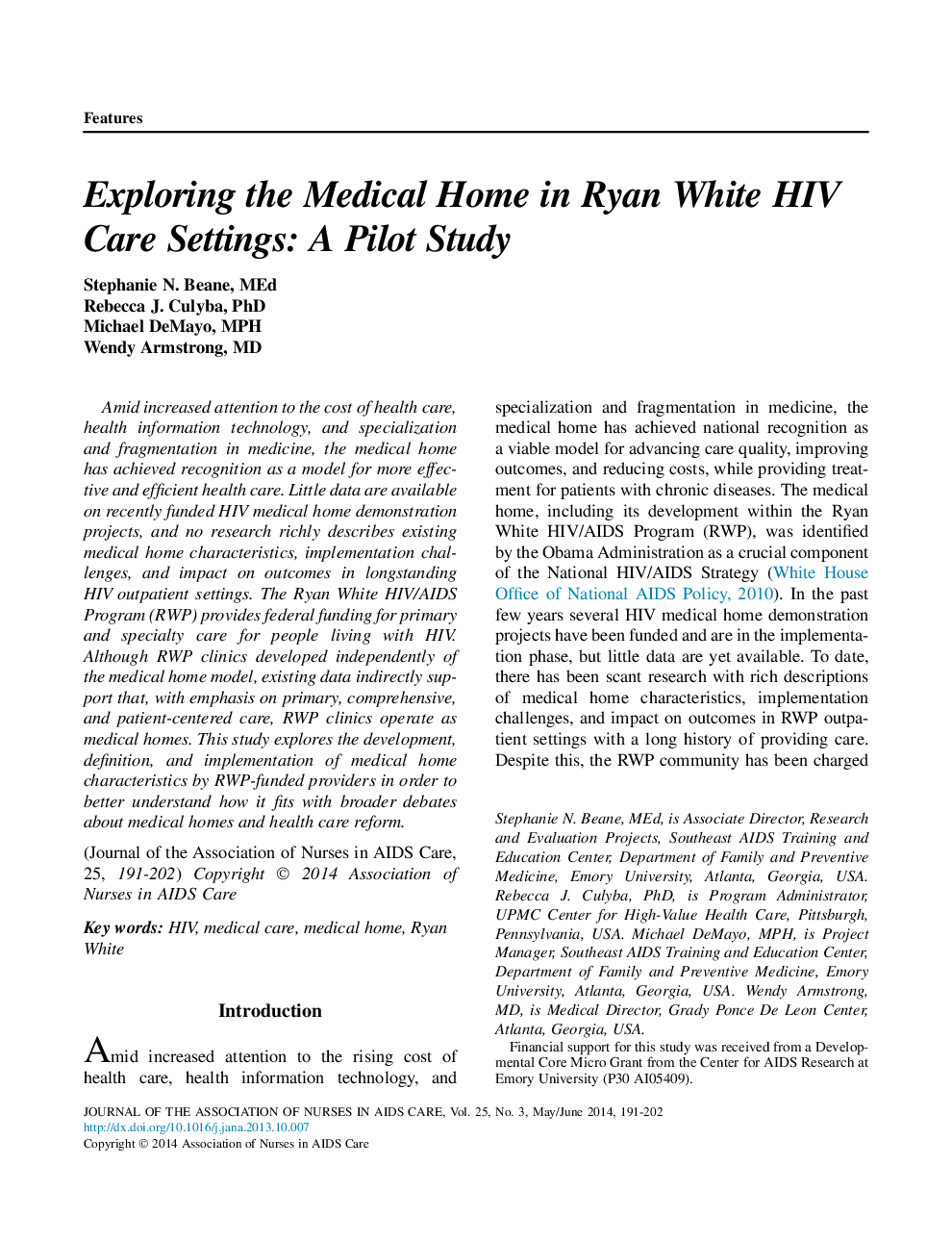 Exploring the Medical Home in Ryan White HIV Care Settings: A Pilot Study 