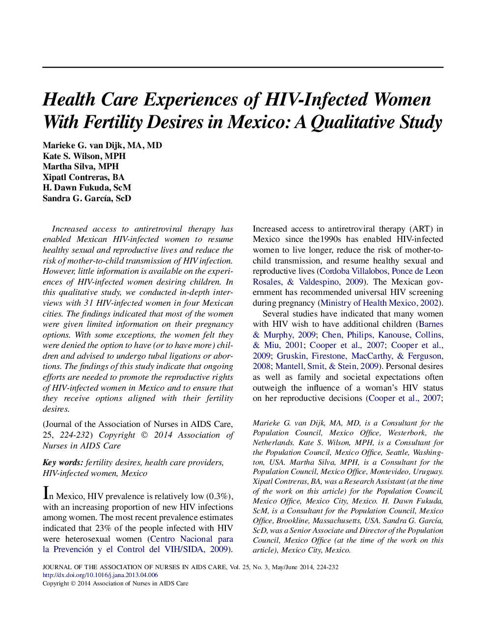 Health Care Experiences of HIV-Infected Women With Fertility Desires in Mexico: A Qualitative Study