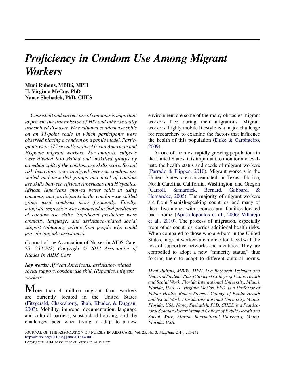 Proficiency in Condom Use Among Migrant Workers