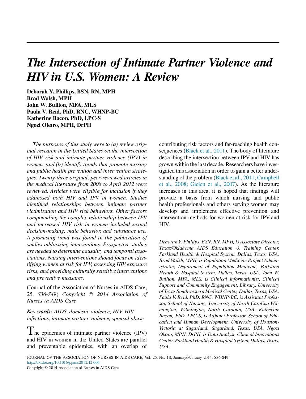 The Intersection of Intimate Partner Violence and HIV in U.S. Women: A Review