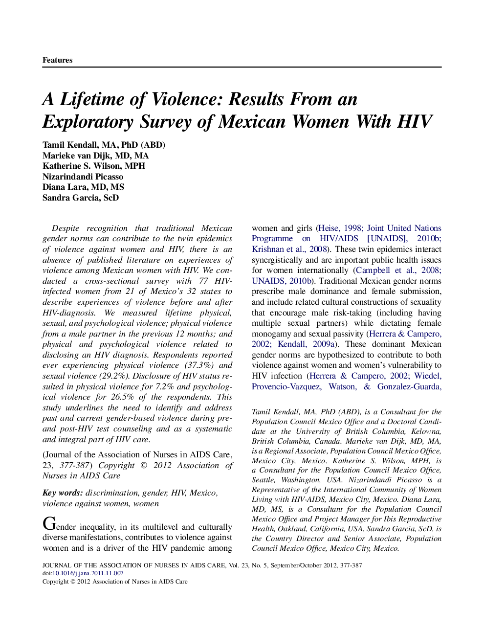 A Lifetime of Violence: Results From an Exploratory Survey of Mexican Women With HIV
