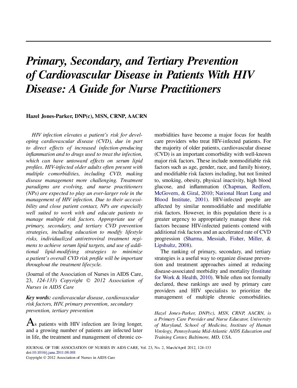 Primary, Secondary, and Tertiary Prevention of Cardiovascular Disease in Patients With HIV Disease: A Guide for Nurse Practitioners