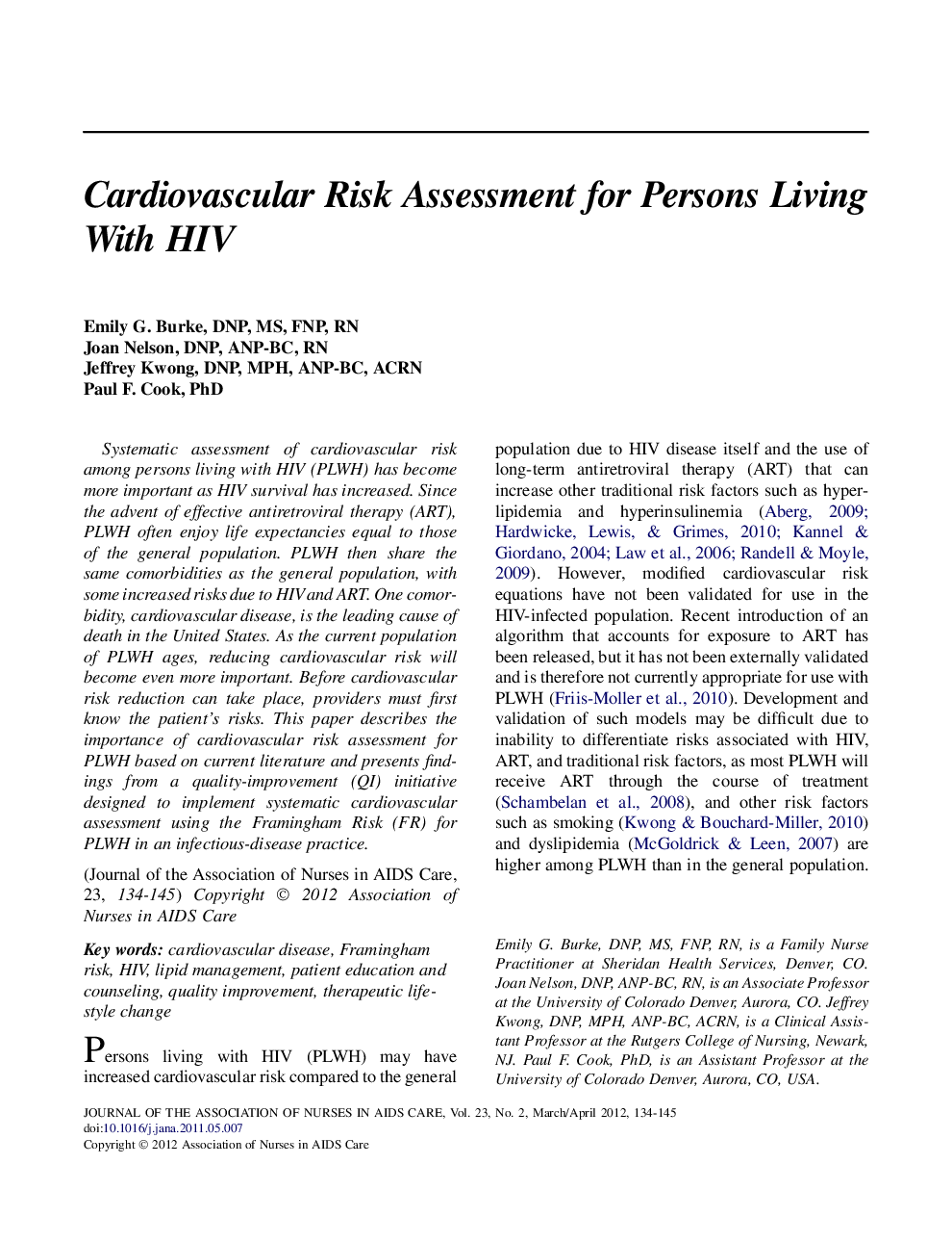 Cardiovascular Risk Assessment for Persons Living With HIV