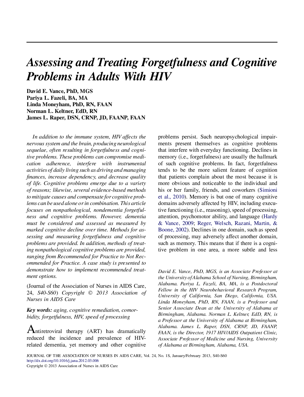 Assessing and Treating Forgetfulness and Cognitive Problems in Adults With HIV