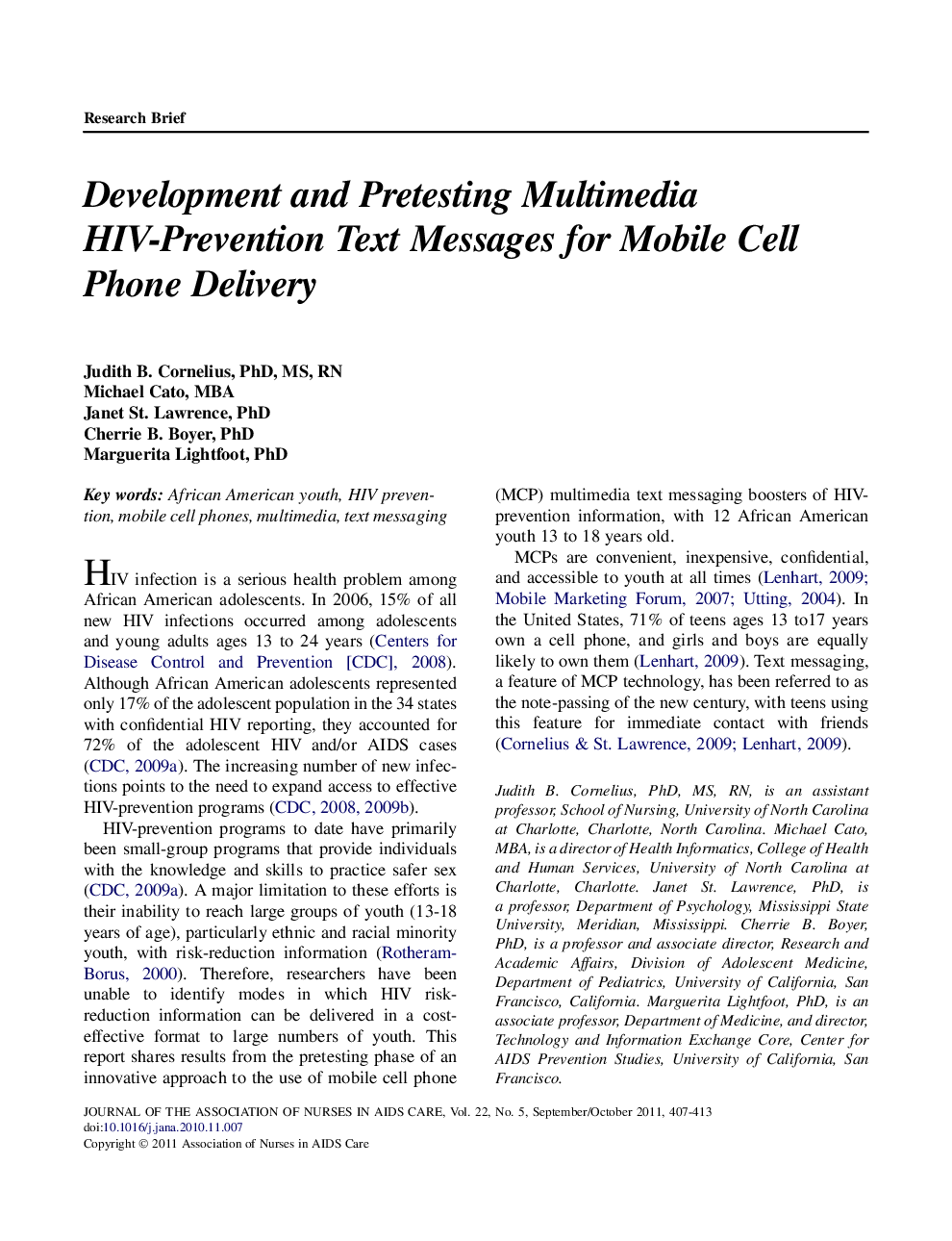 Development and Pretesting Multimedia HIV-Prevention Text Messages for Mobile Cell Phone Delivery