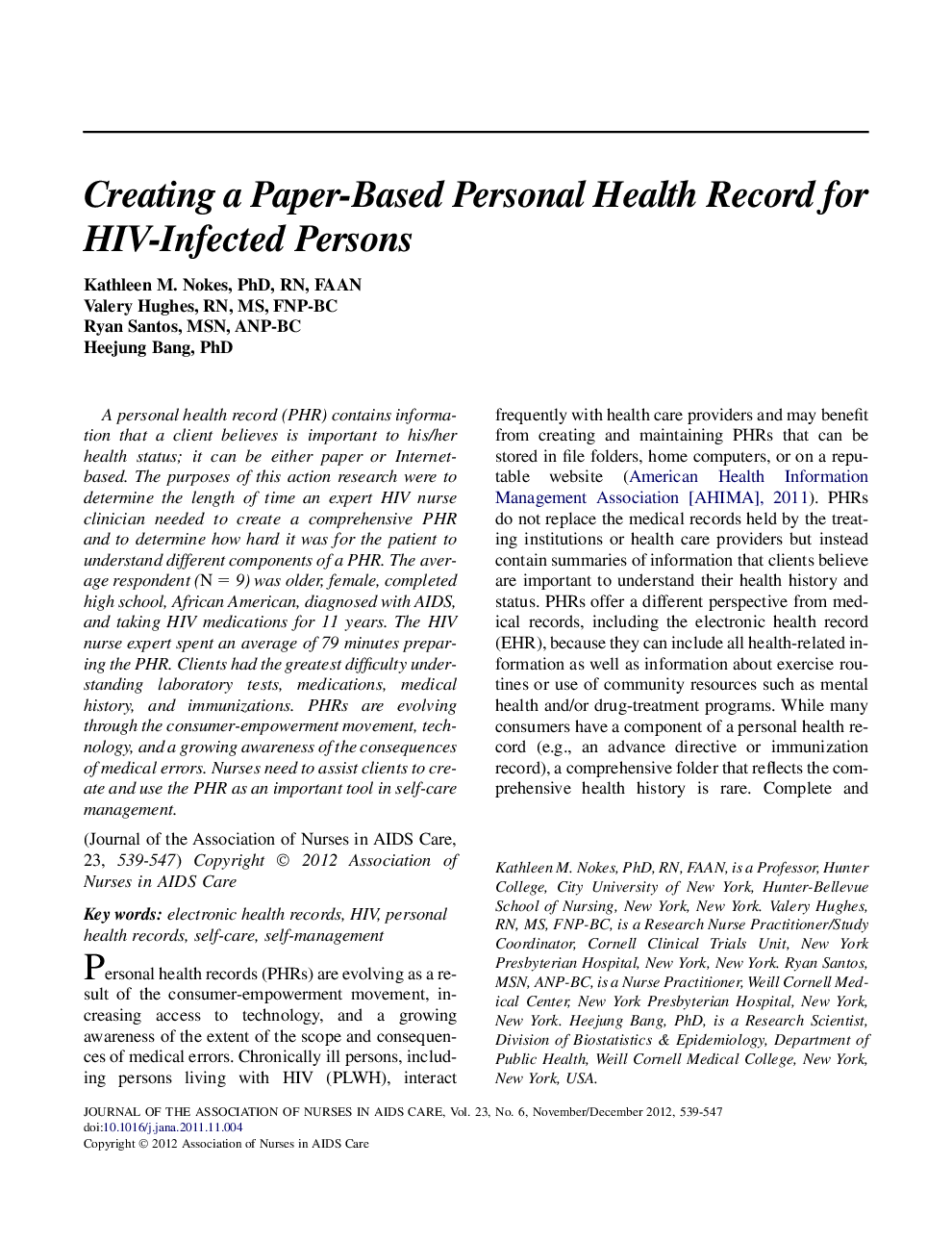 Creating a Paper-Based Personal Health Record for HIV-Infected Persons