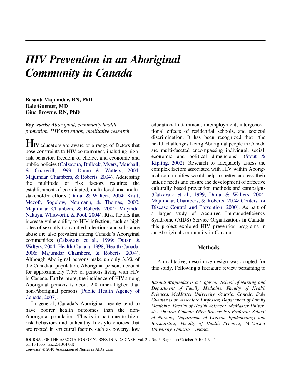 HIV Prevention in an Aboriginal Community in Canada