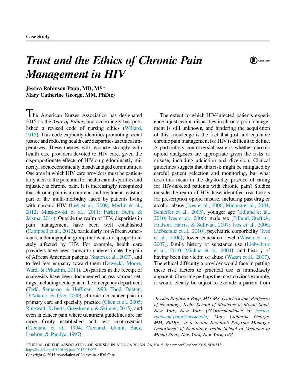 Trust and the Ethics of Chronic Pain Management in HIV