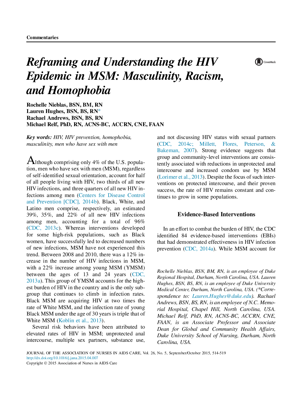 Reframing and Understanding the HIV Epidemic in MSM: Masculinity, Racism, and Homophobia