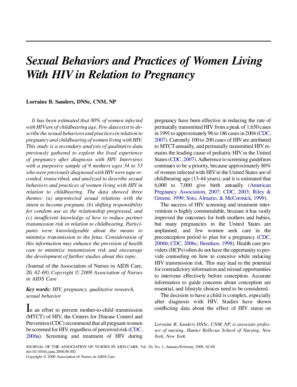 Sexual Behaviors and Practices of Women Living With HIV in Relation to Pregnancy