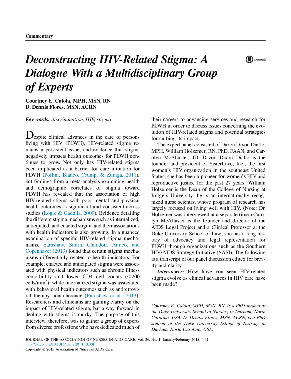 Deconstructing HIV-Related Stigma: A Dialogue With a Multidisciplinary Group ofÂ Experts