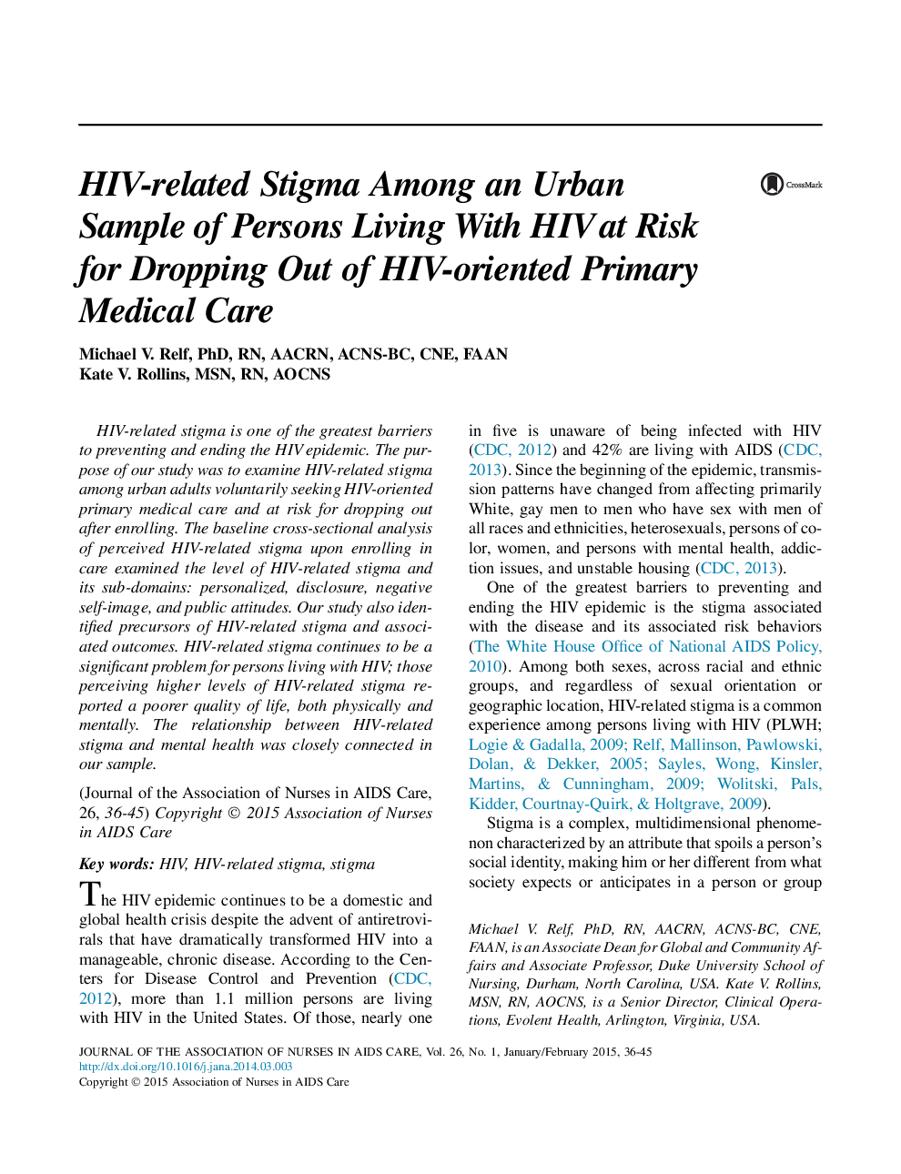 انگ مرتبط با HIV در میان یک نمونه شهری افراد مبتلا به ایدز در معرض خطر ترک مراقبت های پزشکی اولیه HIV گرا 