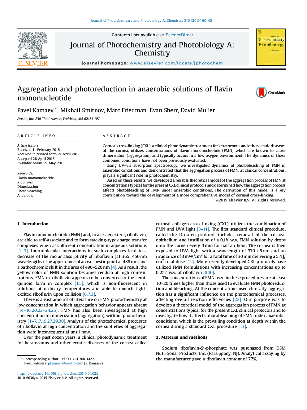 Aggregation and photoreduction in anaerobic solutions of flavin mononucleotide