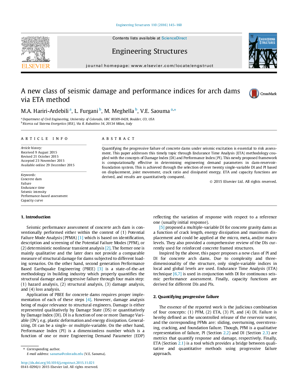 A new class of seismic damage and performance indices for arch dams via ETA method