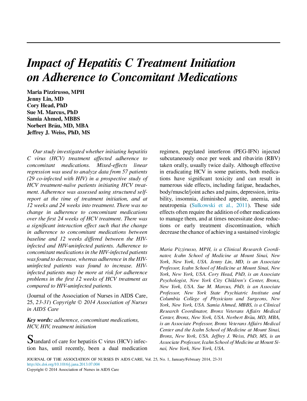 Impact of Hepatitis C Treatment Initiation on Adherence to Concomitant Medications