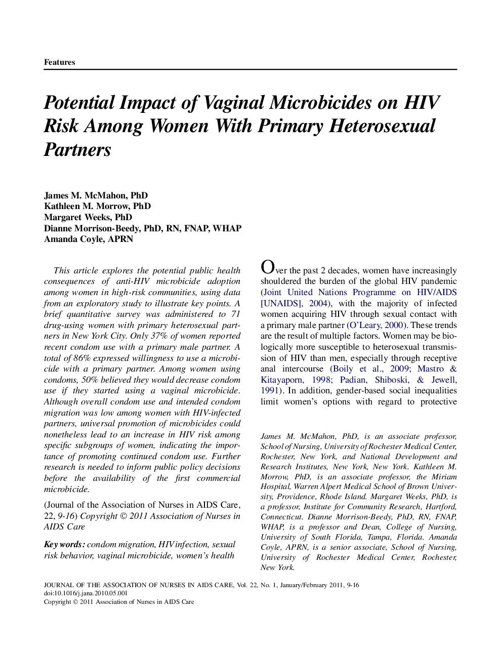 Potential Impact of Vaginal Microbicides on HIV Risk Among Women With Primary Heterosexual Partners