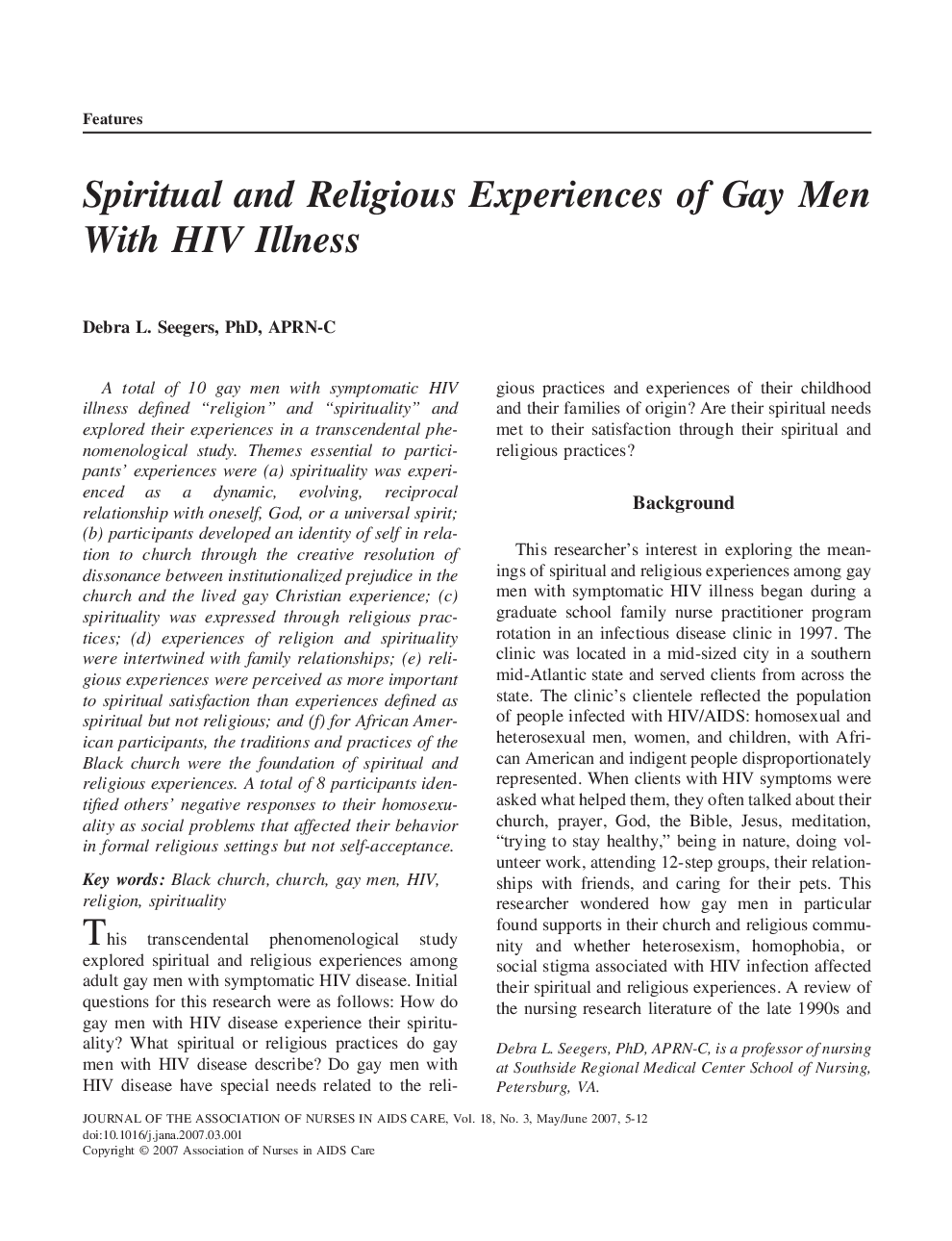 Spiritual and Religious Experiences of Gay Men With HIV Illness