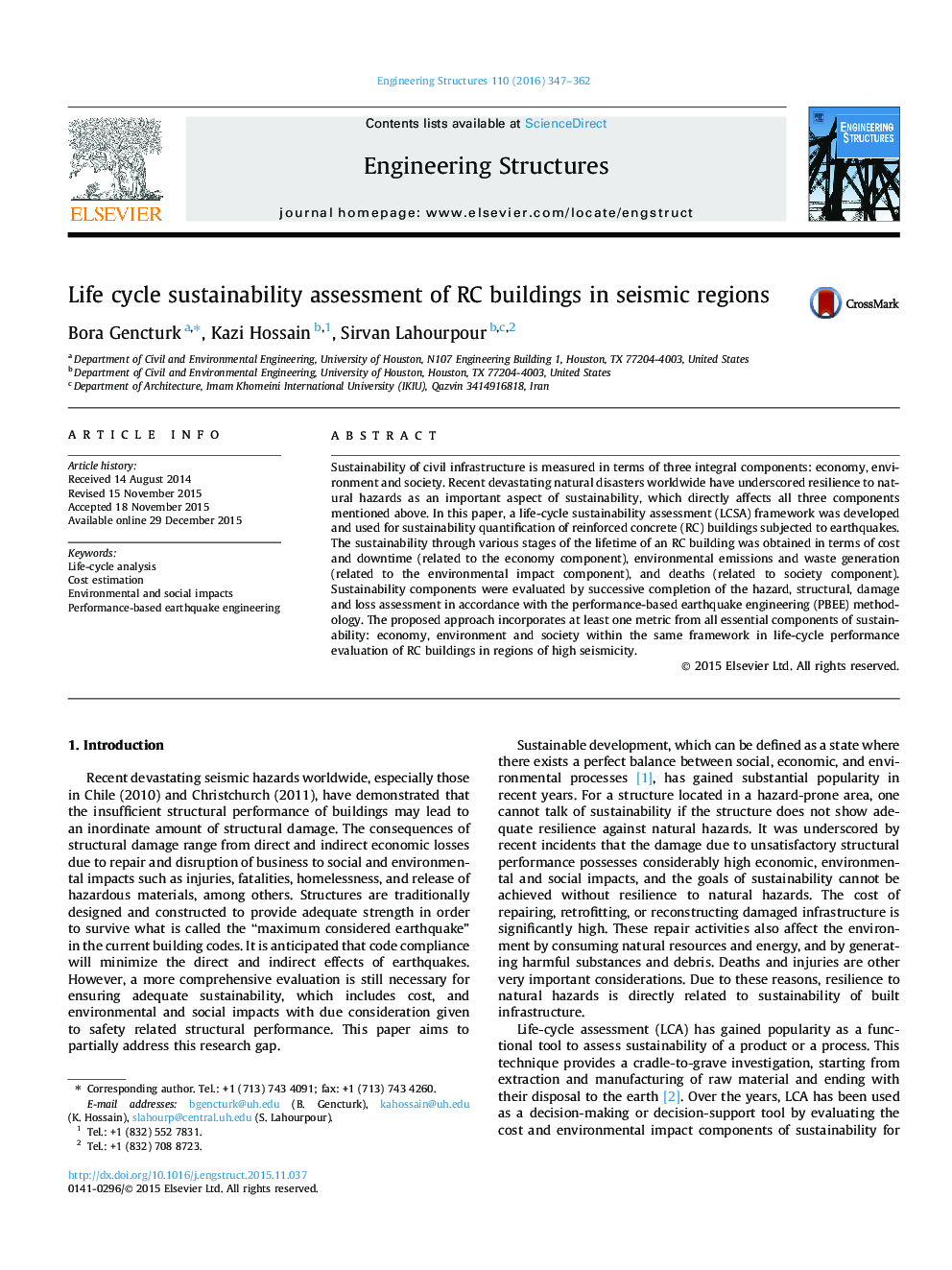 Life cycle sustainability assessment of RC buildings in seismic regions